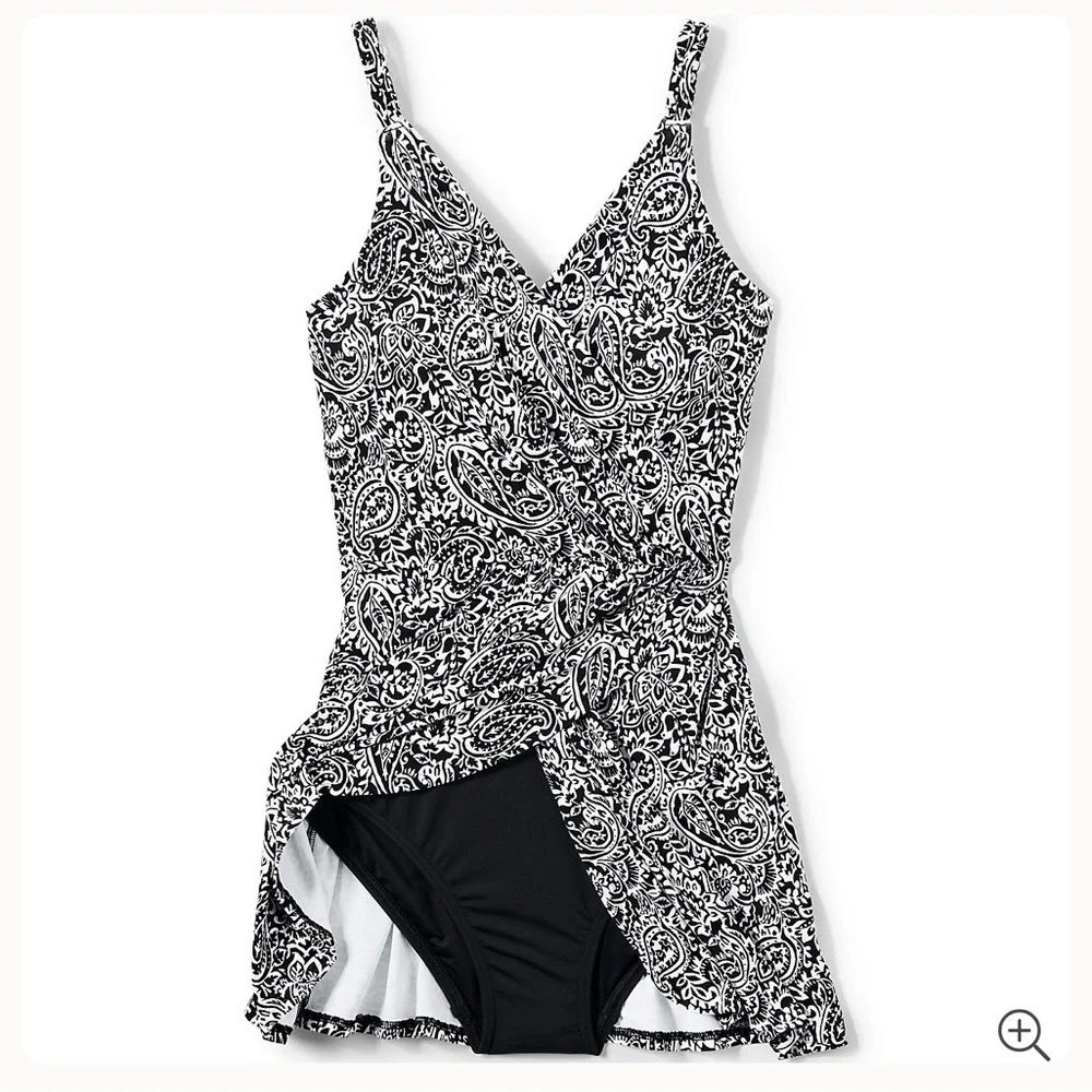 Lands' End Black and White Paisley One Piece Swimsuit - Picture 2 of 4